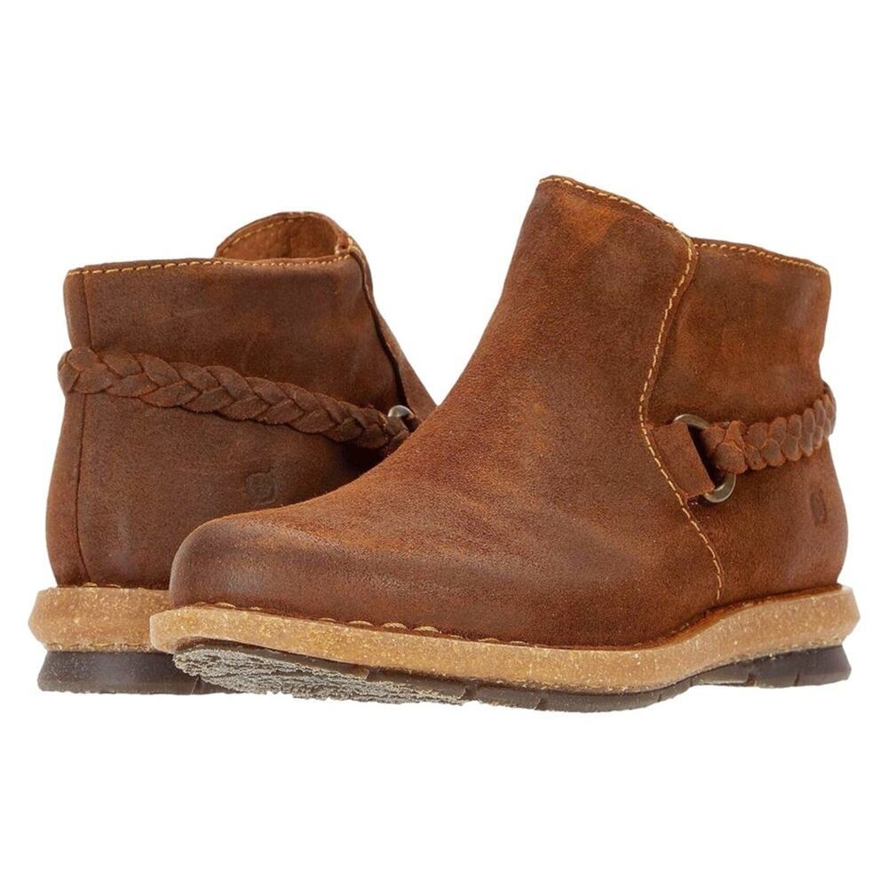 Born Toya Distressed Suede brown rust ankle boots 8